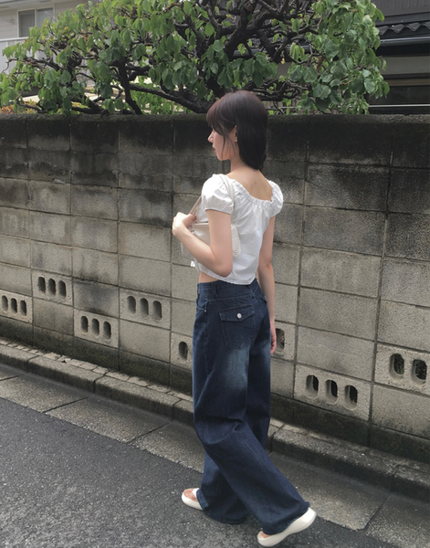 [anyonemore] Kaline Summer Ribbon Open Crop Blouse