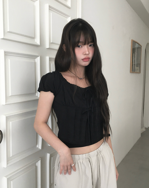 [anyonemore] Kaline Summer Ribbon Open Crop Blouse