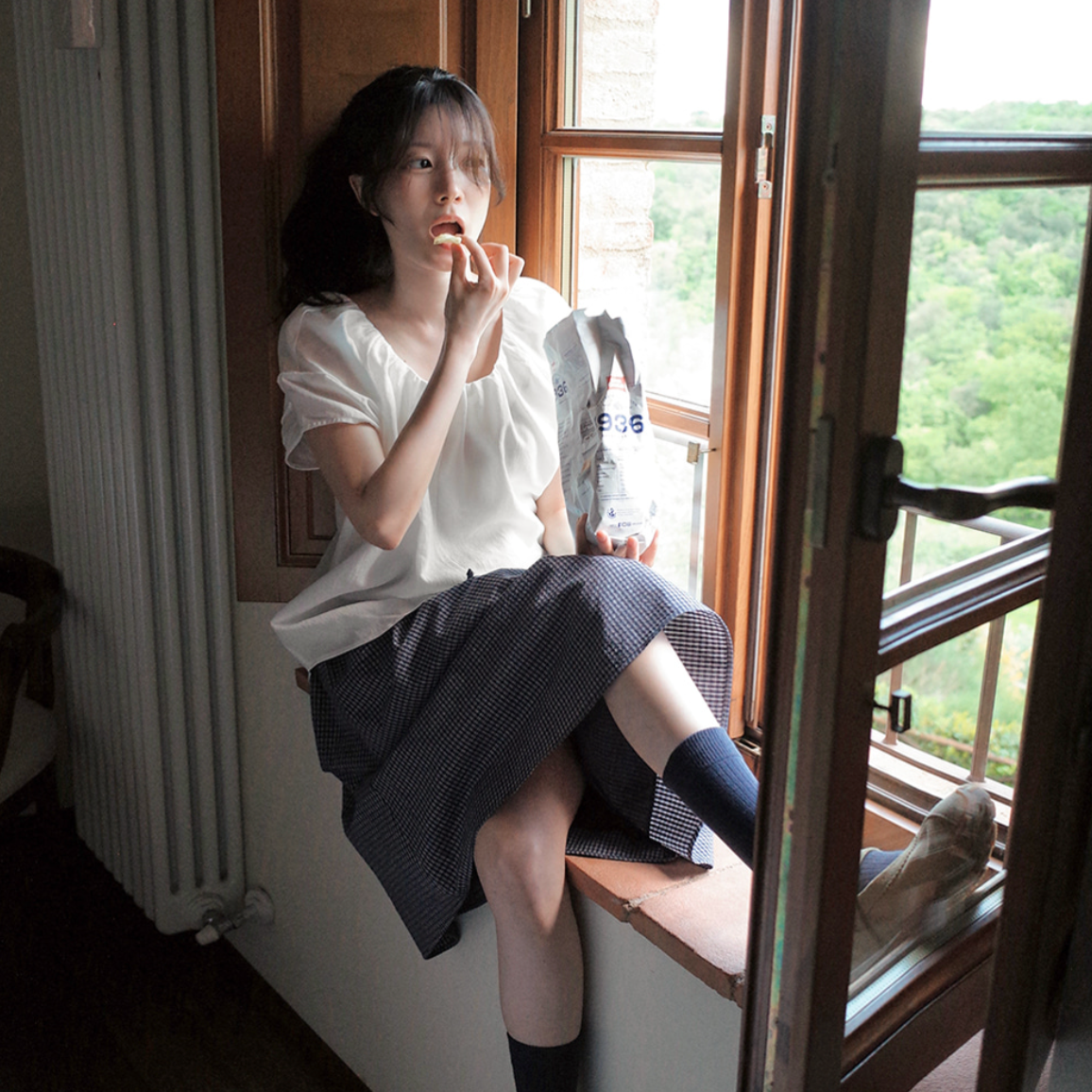 [SLOWAND] # SLOWMADE MOMEN Fine Checkered Skirt