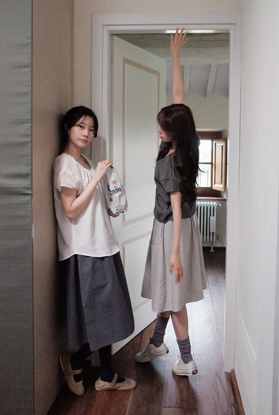 [SLOWAND] # SLOWMADE MOMEN Fine Checkered Skirt