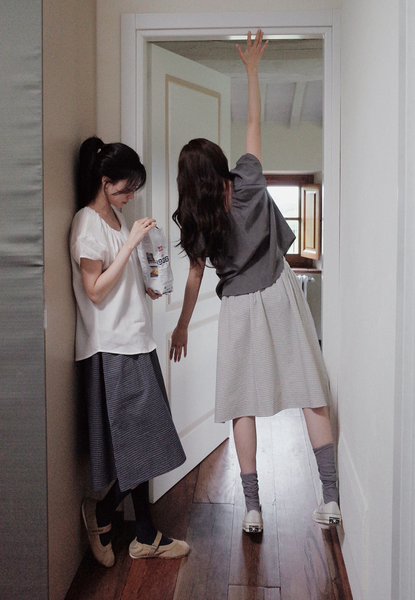 [SLOWAND] # SLOWMADE MOMEN Fine Checkered Skirt