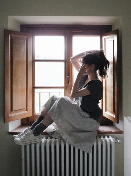 [SLOWAND] # SLOWMADE MOMEN Fine Checkered Skirt