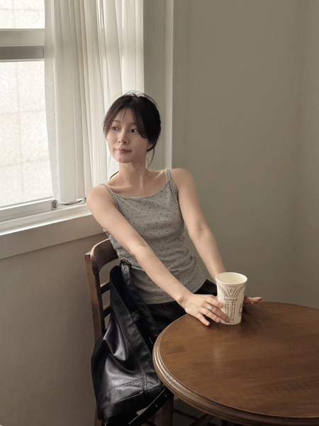 [SLOWAND] # SLOWMADE Tight Cover Fit Dot Sleeveless