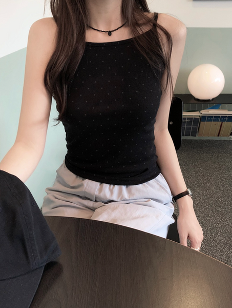 [SLOWAND] # SLOWMADE Tight Cover Fit Dot Sleeveless