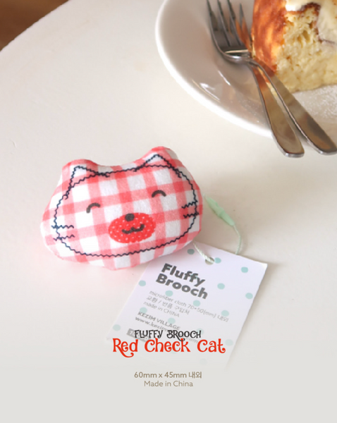 [FLUFFY BROOCH] Red Check Cat