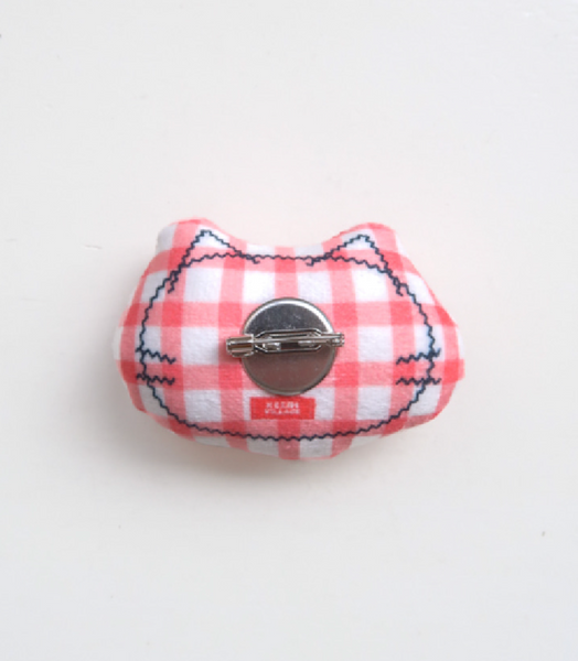 [FLUFFY BROOCH] Red Check Cat