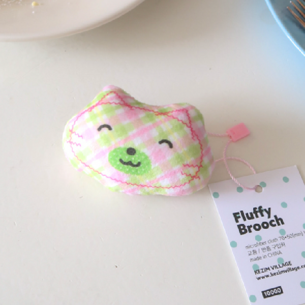[FLUFFY BROOCH] Pink & Green Check Cat