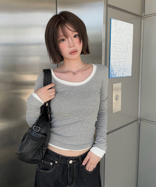 [anyonemore] Charin Deep Uneck Two Way Layered T-Shirt