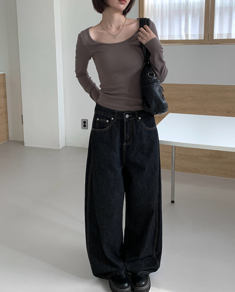 [anyonemore] Charin Deep Uneck Two Way Layered T-Shirt