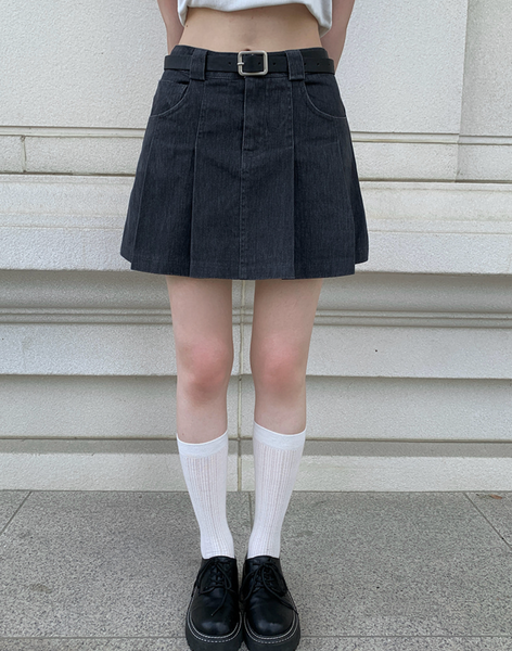 [anyonemore] Belt Denim Pleats Skirt