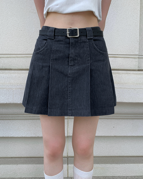 [anyonemore] Belt Denim Pleats Skirt