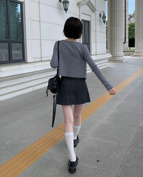 [anyonemore] Belt Denim Pleats Skirt