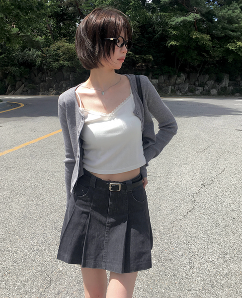 [anyonemore] Belt Denim Pleats Skirt