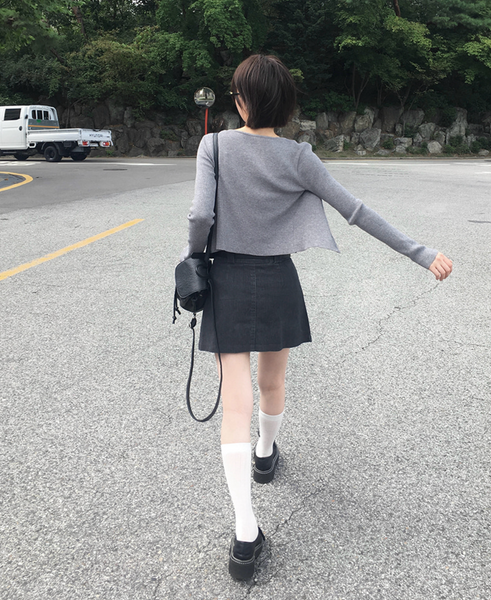 [anyonemore] Belt Denim Pleats Skirt