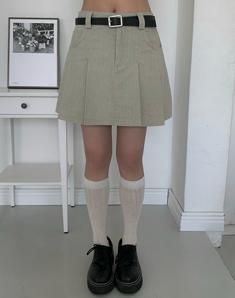 [anyonemore] Belt Denim Pleats Skirt