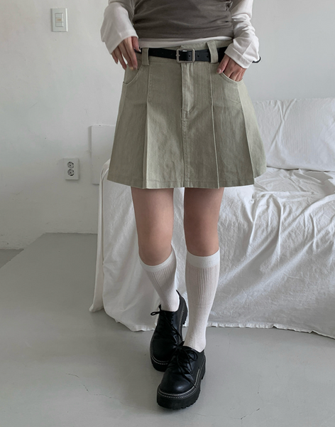 [anyonemore] Belt Denim Pleats Skirt