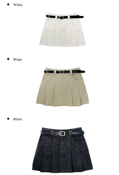 [anyonemore] Belt Denim Pleats Skirt