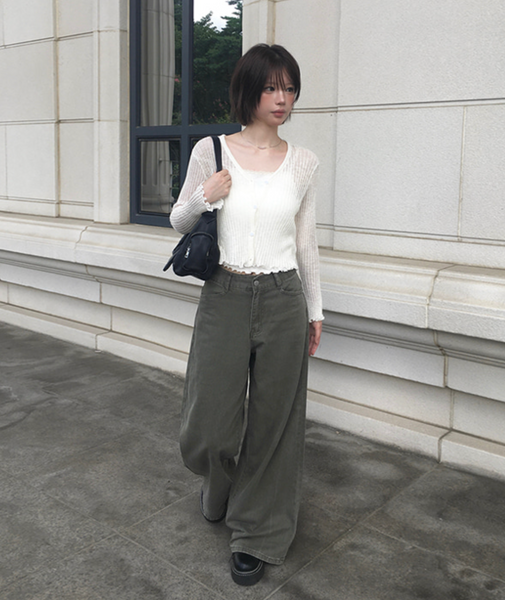 [anyonemore] Loader Back Pocket Long Wide Cotton Pants