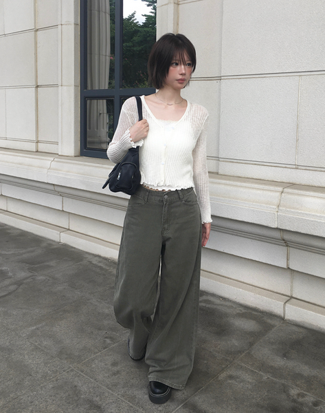 [anyonemore] Loader Back Pocket Long Wide Cotton Pants