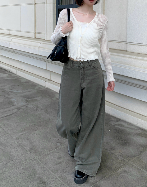 [anyonemore] Loader Back Pocket Long Wide Cotton Pants