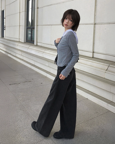 [anyonemore] Loader Back Pocket Long Wide Cotton Pants