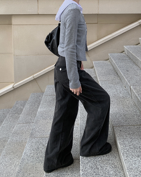 [anyonemore] Loader Back Pocket Long Wide Cotton Pants