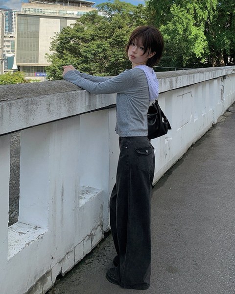 [anyonemore] Loader Back Pocket Long Wide Cotton Pants