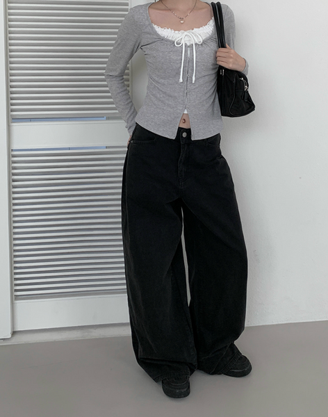 [anyonemore] Loader Back Pocket Long Wide Cotton Pants