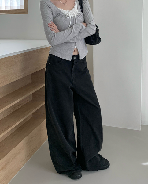 [anyonemore] Loader Back Pocket Long Wide Cotton Pants