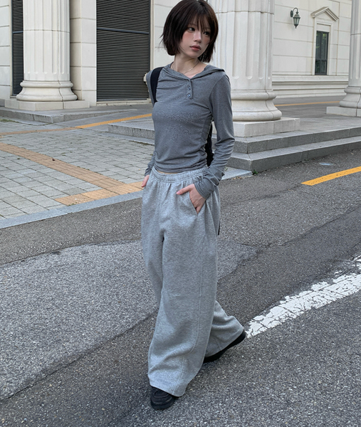 [anyonemore] Rhythm Diagonal Unbalanced Button Hood Long Sleeved T-Shirt