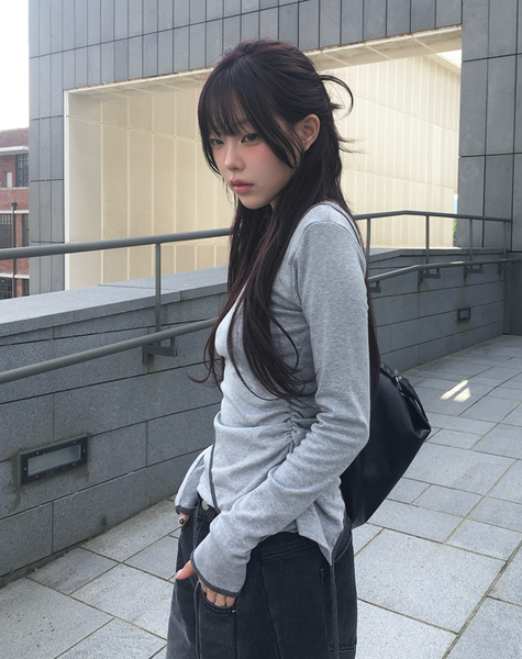 [anyonemore] Pencil Layered Unbalanced Color Line T-Shirt