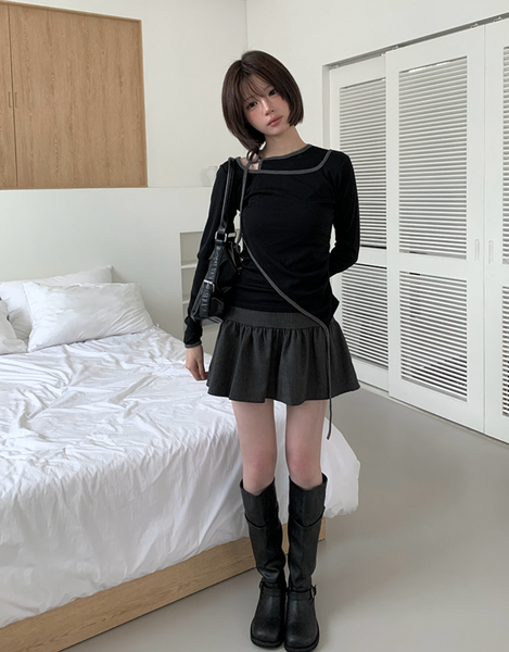 [anyonemore] Pencil Layered Unbalanced Color Line T-Shirt