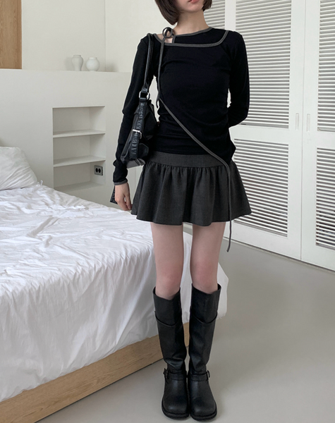 [anyonemore] Pencil Layered Unbalanced Color Line T-Shirt