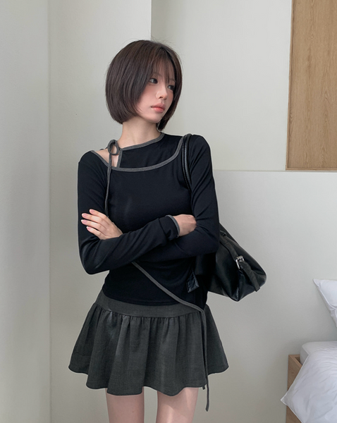 [anyonemore] Pencil Layered Unbalanced Color Line T-Shirt