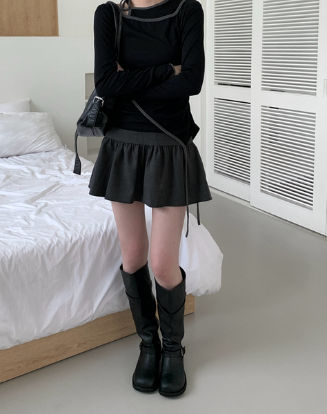 [anyonemore] Pencil Layered Unbalanced Color Line T-Shirt