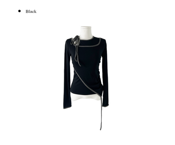 [anyonemore] Pencil Layered Unbalanced Color Line T-Shirt