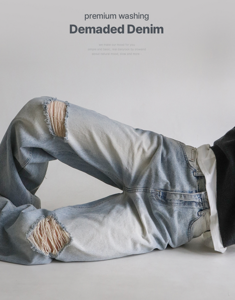 [SLOWAND] # SLOWMADE Teen Light Destroyed Denim Pants