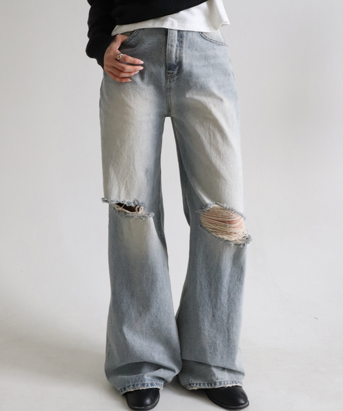 [SLOWAND] # SLOWMADE Teen Light Destroyed Denim Pants