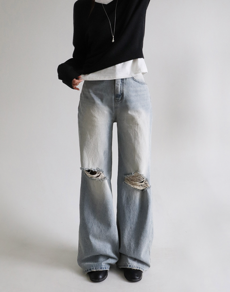[SLOWAND] # SLOWMADE Teen Light Destroyed Denim Pants