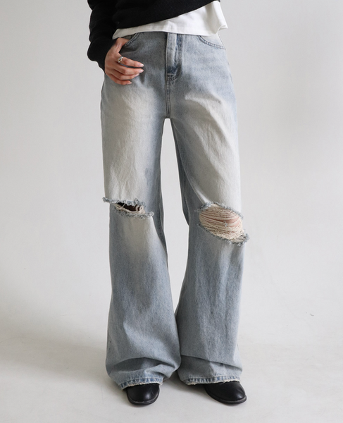 [SLOWAND] # SLOWMADE Teen Light Destroyed Denim Pants