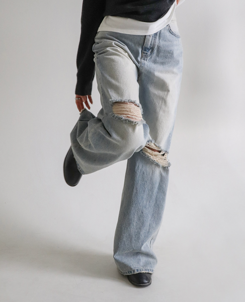 [SLOWAND] # SLOWMADE Teen Light Destroyed Denim Pants