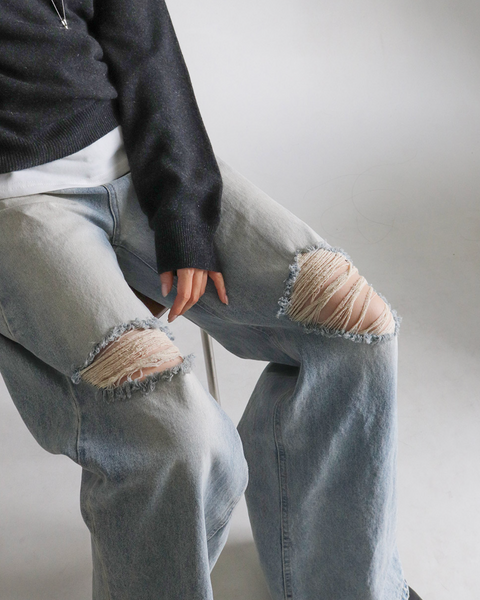[SLOWAND] # SLOWMADE Teen Light Destroyed Denim Pants