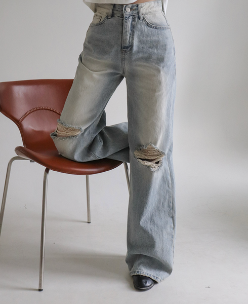 [SLOWAND] # SLOWMADE Teen Light Destroyed Denim Pants