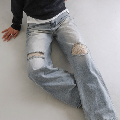 [SLOWAND] # SLOWMADE Teen Light Destroyed Denim Pants