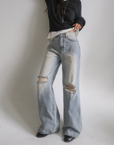 [SLOWAND] # SLOWMADE Teen Light Destroyed Denim Pants