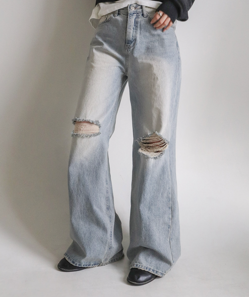 [SLOWAND] # SLOWMADE Teen Light Destroyed Denim Pants