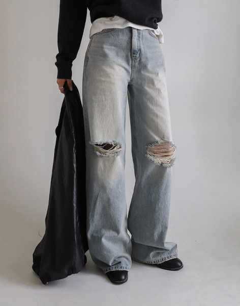 [SLOWAND] # SLOWMADE Teen Light Destroyed Denim Pants