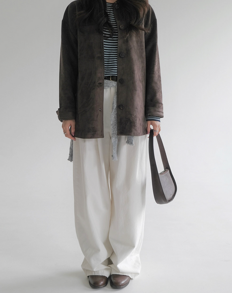 [SLOWAND] # SLOWMADE Denu Matte Suede Half Jacket