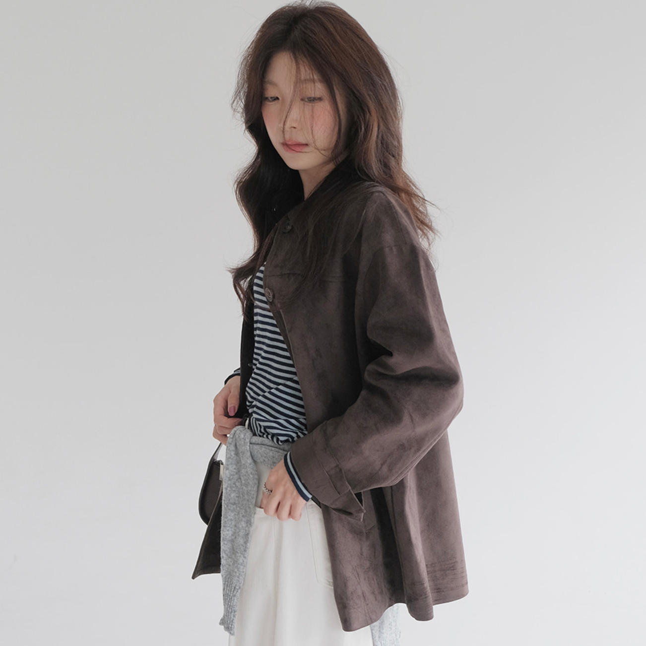 [SLOWAND] # SLOWMADE Denu Matte Suede Half Jacket