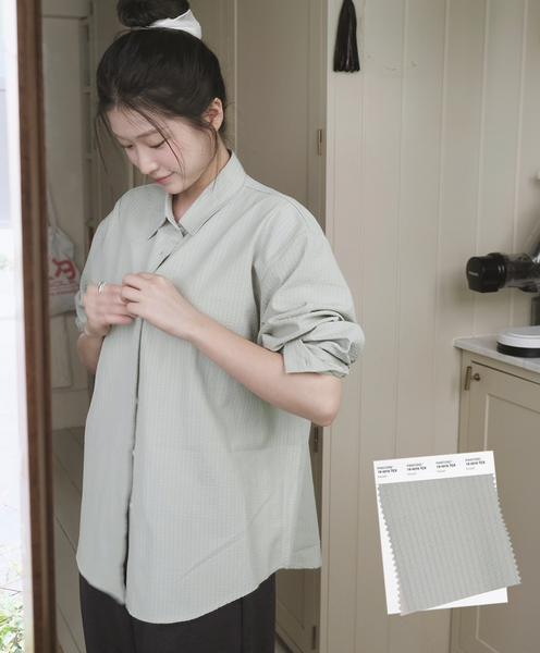 [SLOWAND] #SLOWMADE Quit Soft Tone Stripe Shirt